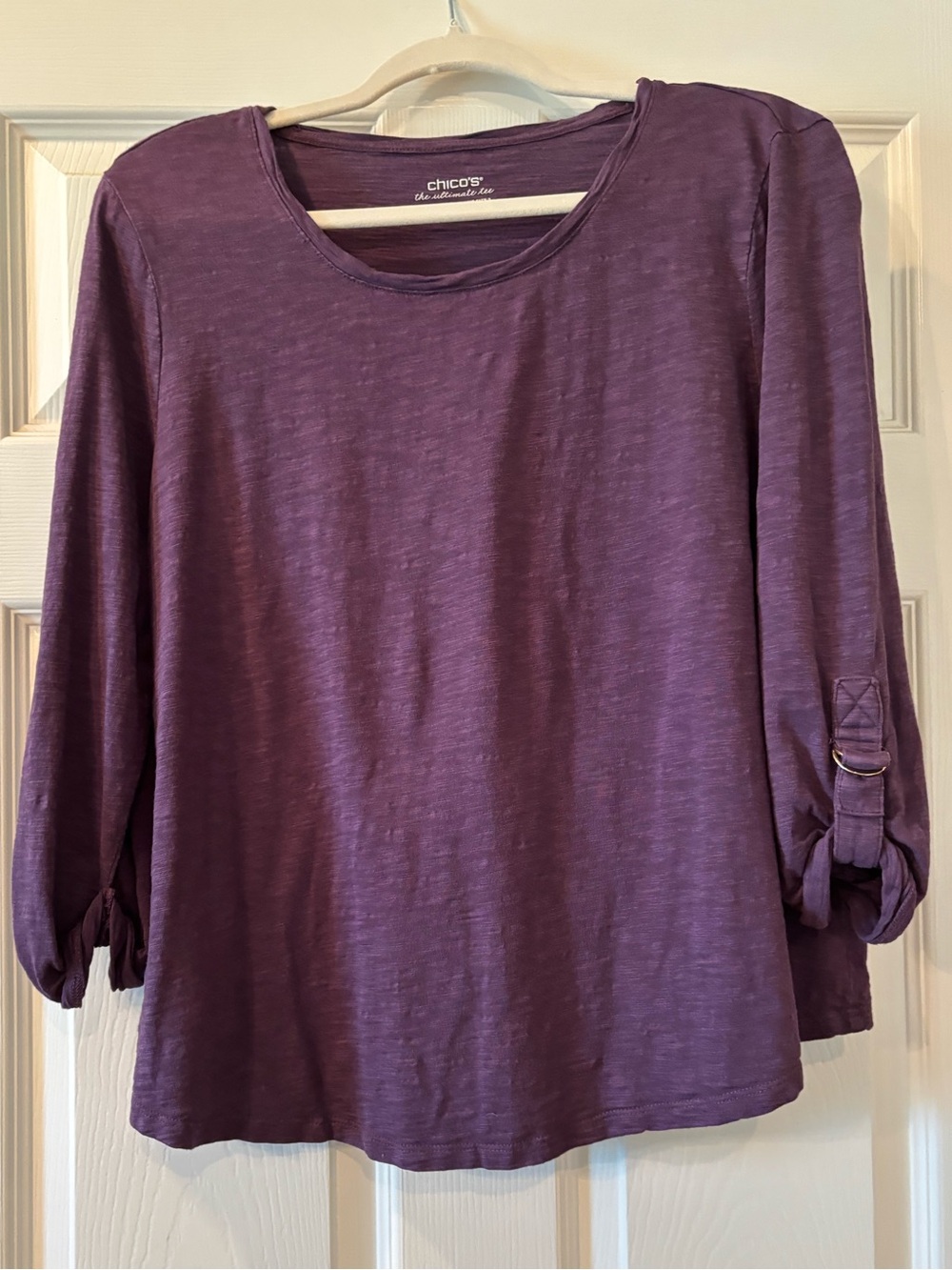 Chico's Women's The Ultimate Tee Purple Roll-Sleeve Knit Top Size 2 (L)